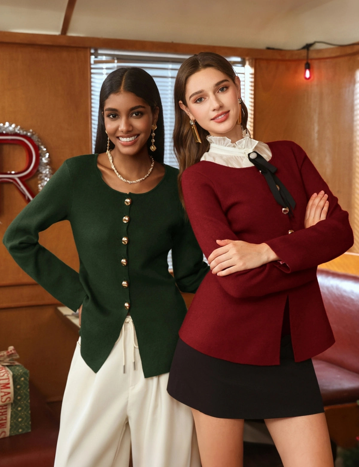 Womens Burgundy Button Up Cardigan Sweaters 1