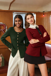 Womens Burgundy Button Up Cardigan Sweaters 1