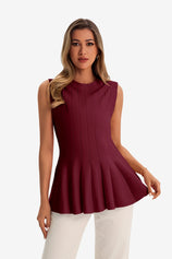 Womens Burgundy Pleated Peplum Tank Tops 1