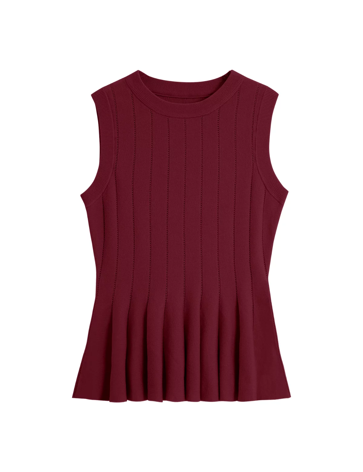 Womens Burgundy Pleated Peplum Tank Tops 2