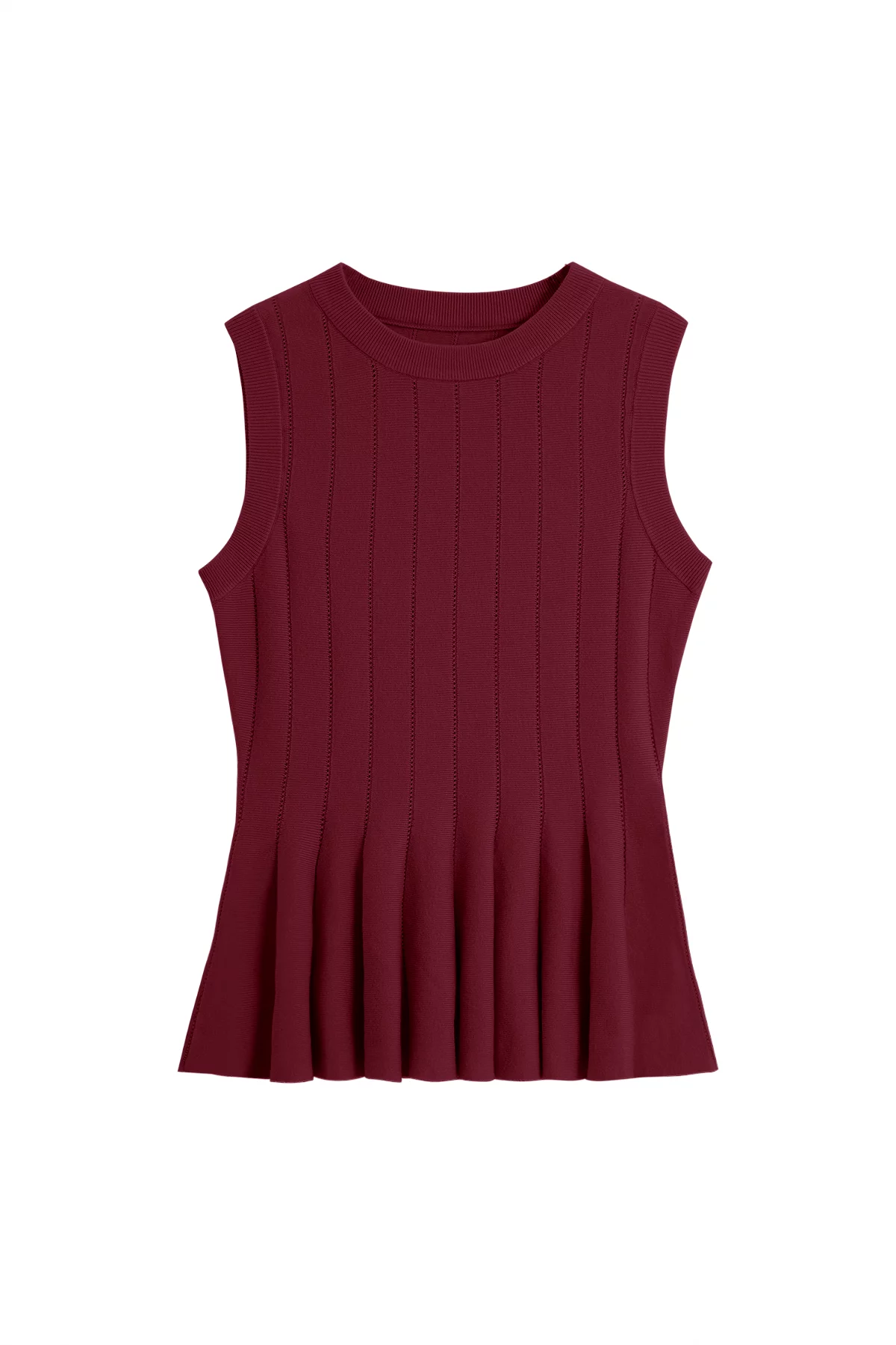 Womens Burgundy Pleated Peplum Tank Tops 2