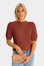 Womens Caramel Puff Short Sleeve Sweaters Tops 1