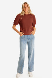 Womens Caramel Puff Short Sleeve Sweaters Tops | CicyBell