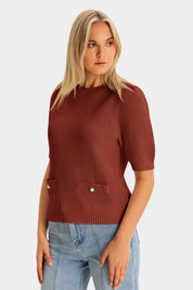 Womens Caramel Puff Short Sleeve Sweaters Tops 3