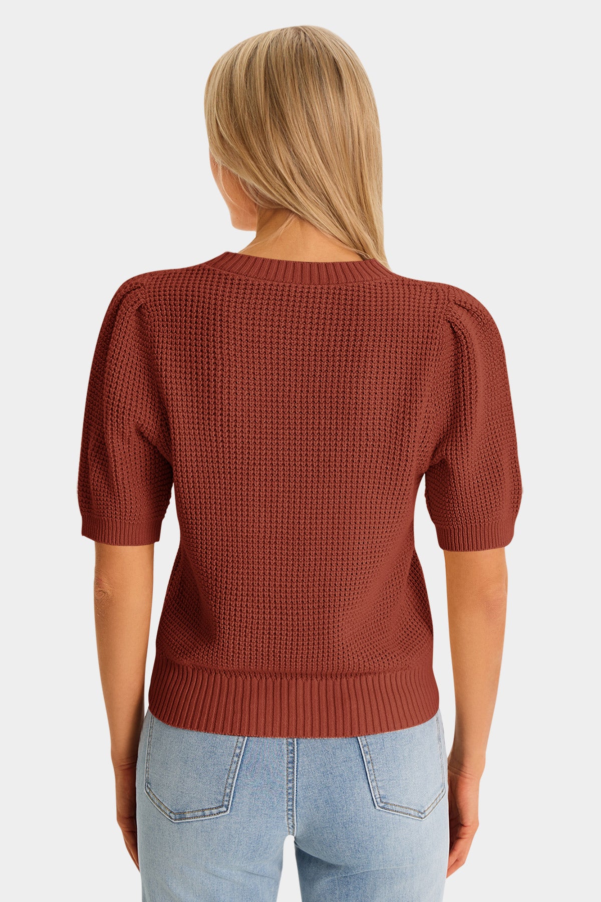 Womens Caramel Puff Short Sleeve Sweaters Tops | CicyBell
