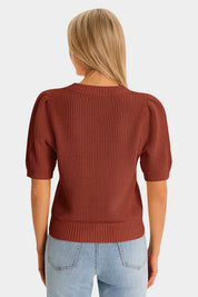 Womens Caramel Puff Short Sleeve Sweaters Tops | CicyBell