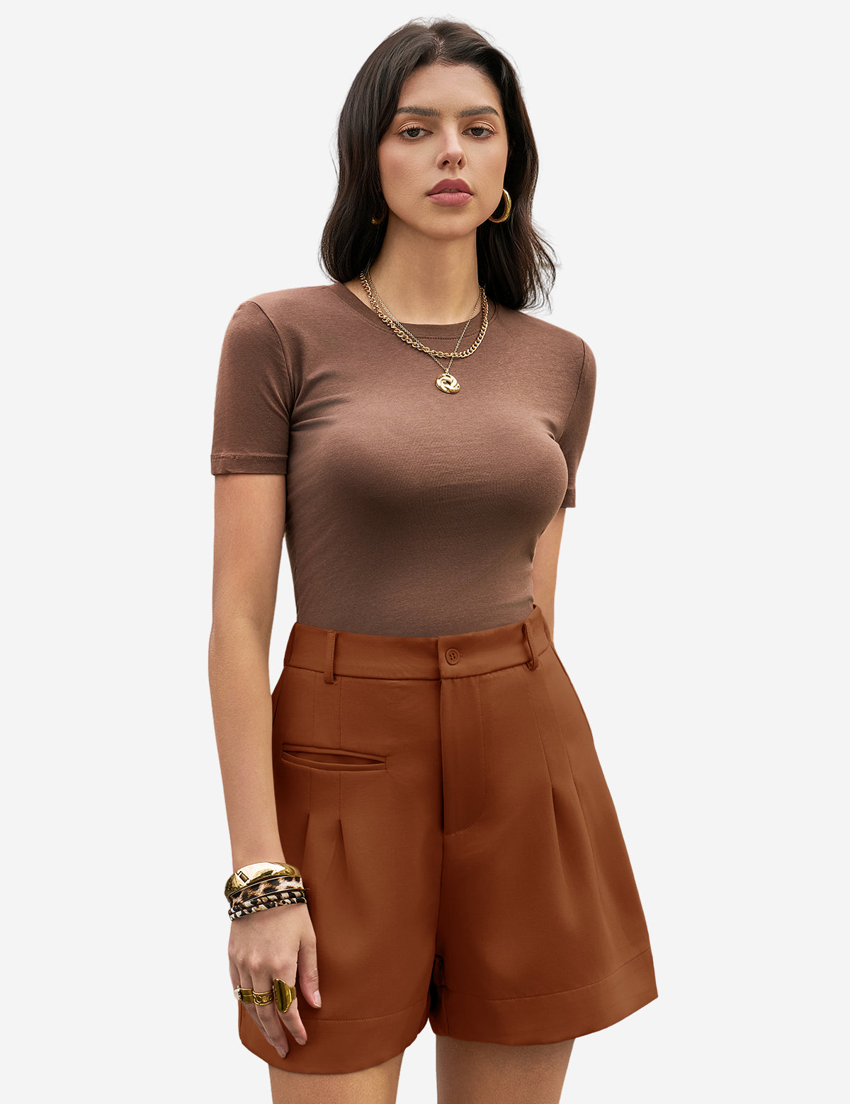 Womens Coffee Wide Leg Dressy Shorts 1