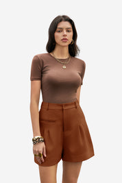 Womens Coffee Wide Leg Dressy Shorts 1