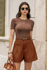 Womens Coffee Wide Leg Dressy Shorts 2