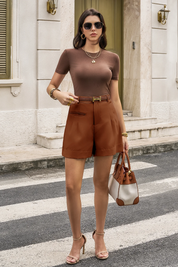 Womens Coffee Wide Leg Dressy Shorts | CicyBell