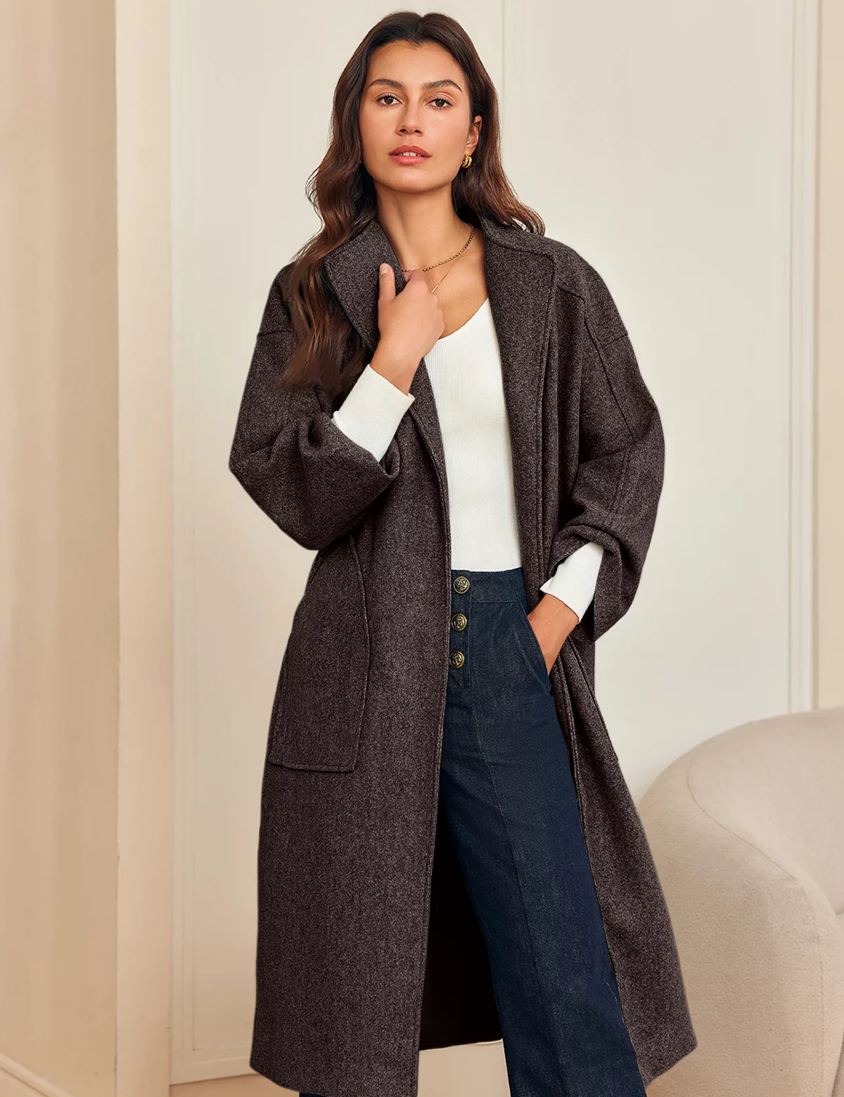 Womens Coffee Long Pea Coats 3