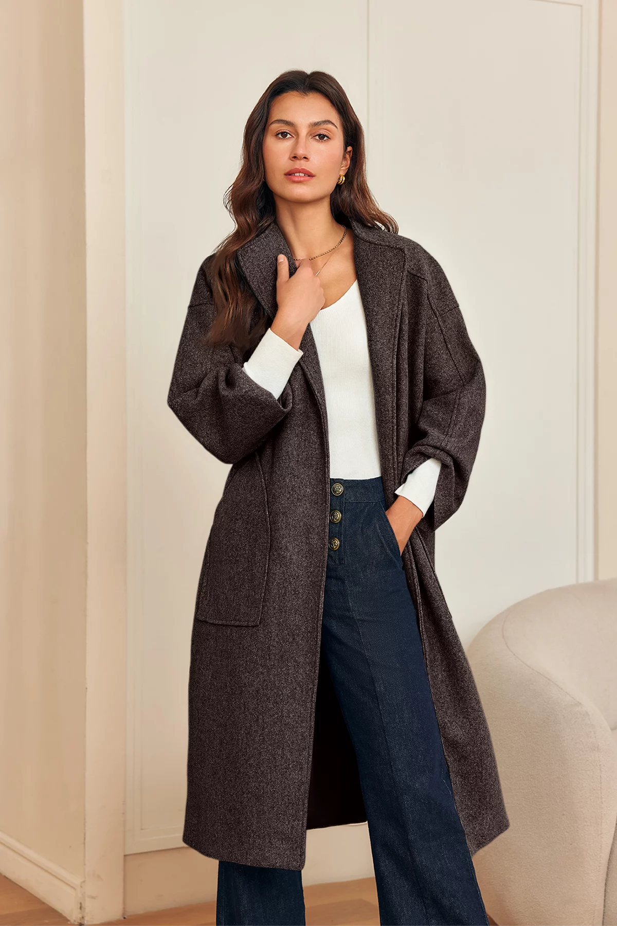 Womens Coffee Long Pea Coats 3