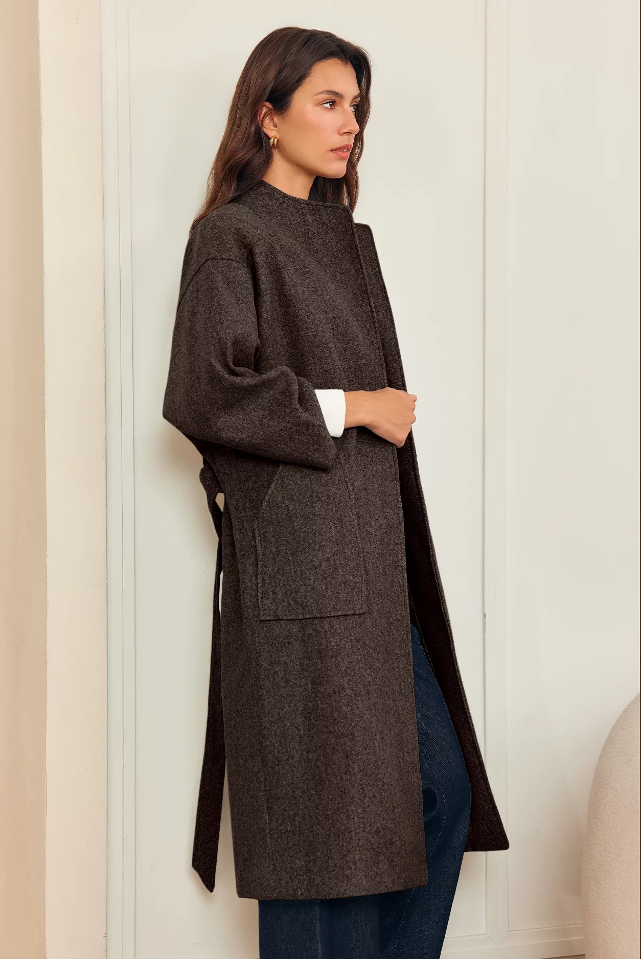 Womens Coffee Long Pea Coats | CicyBell