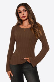 Womens Coffee Long Sleeve Knit Tops 1
