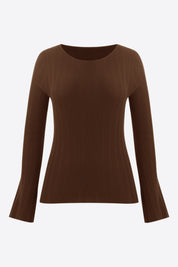Womens Coffee Long Sleeve Knit Tops | CicyBell