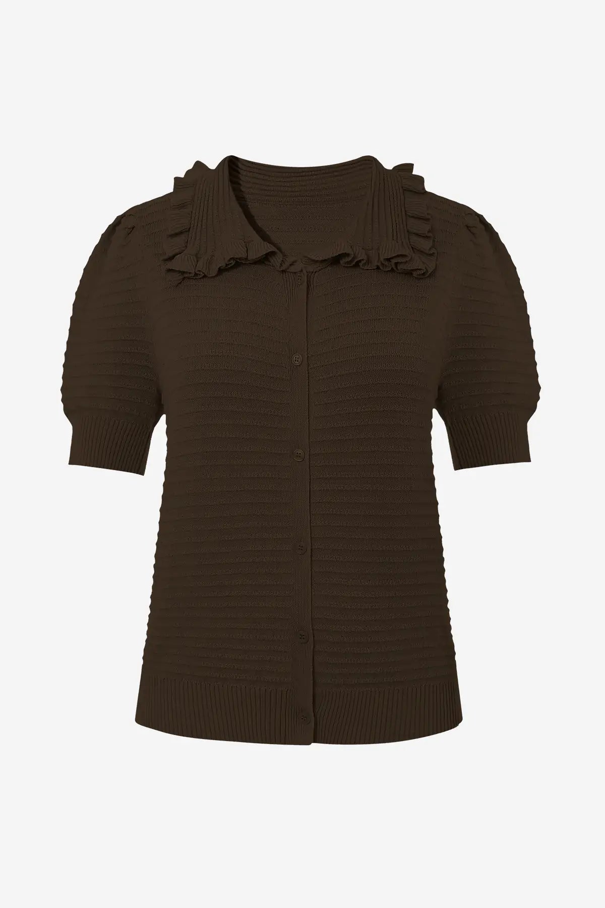 Cicy Bell Coffee Ruffle Peter Pan Collar Cardigan Sweater