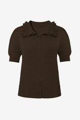 Cicy Bell Coffee Ruffle Peter Pan Collar Cardigan Sweater