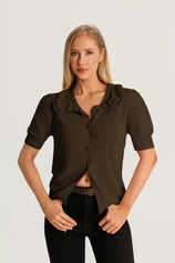 Coffee Ruffle Peter Pan Collar Cardigan Sweater 2