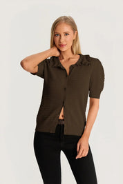 Coffee Ruffle Peter Pan Collar Cardigan Sweater 3