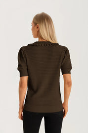 Cicy Bell Coffee Ruffle Peter Pan Collar Cardigan Sweater