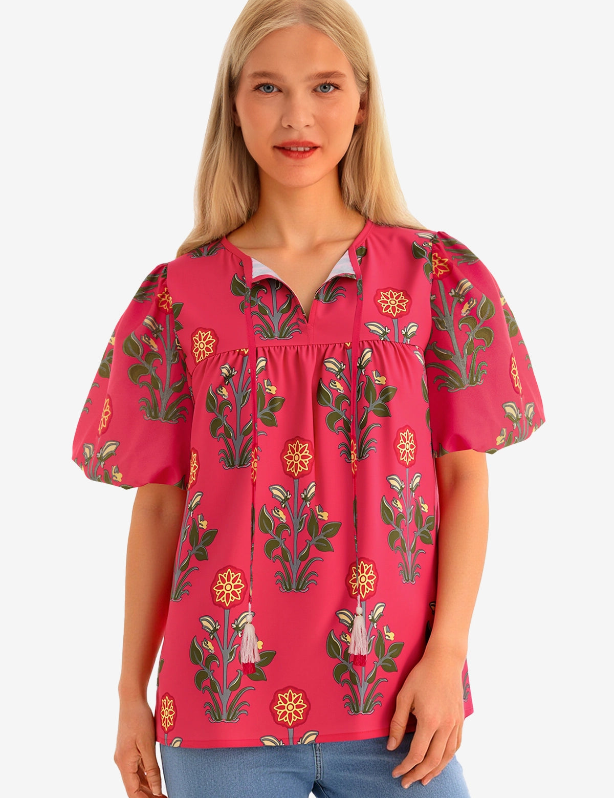 Womens Coral Boho Floral Blouses 1