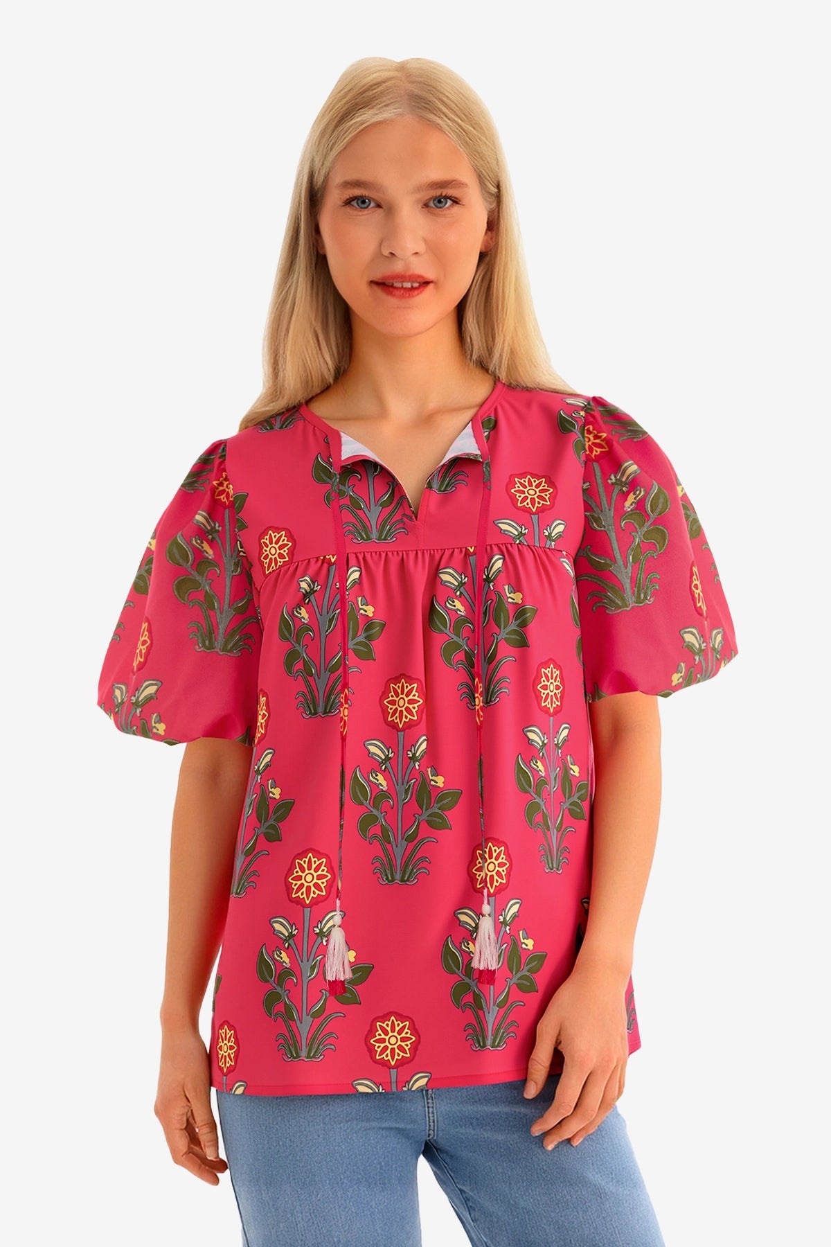 Womens Coral Boho Floral Blouses 1
