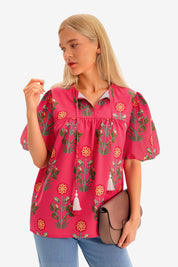 Womens Coral Boho Floral Blouses 3