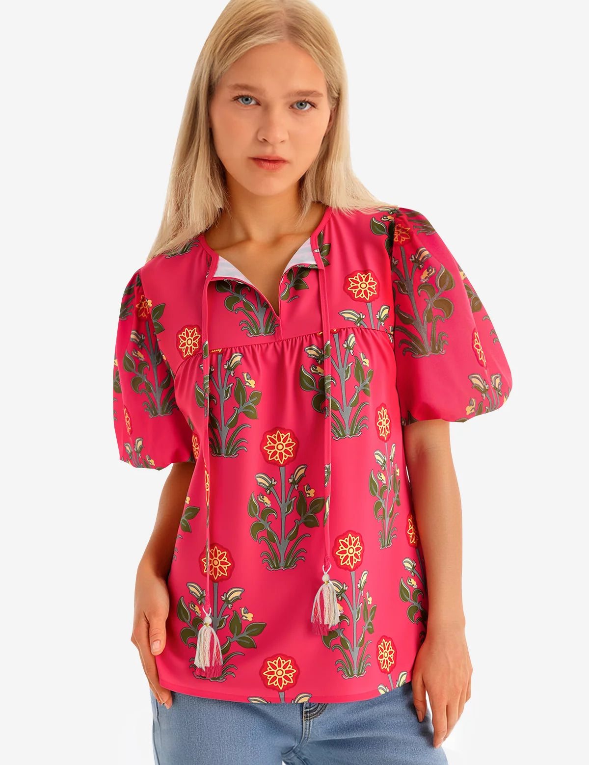 Womens Coral Boho Floral Blouses 2