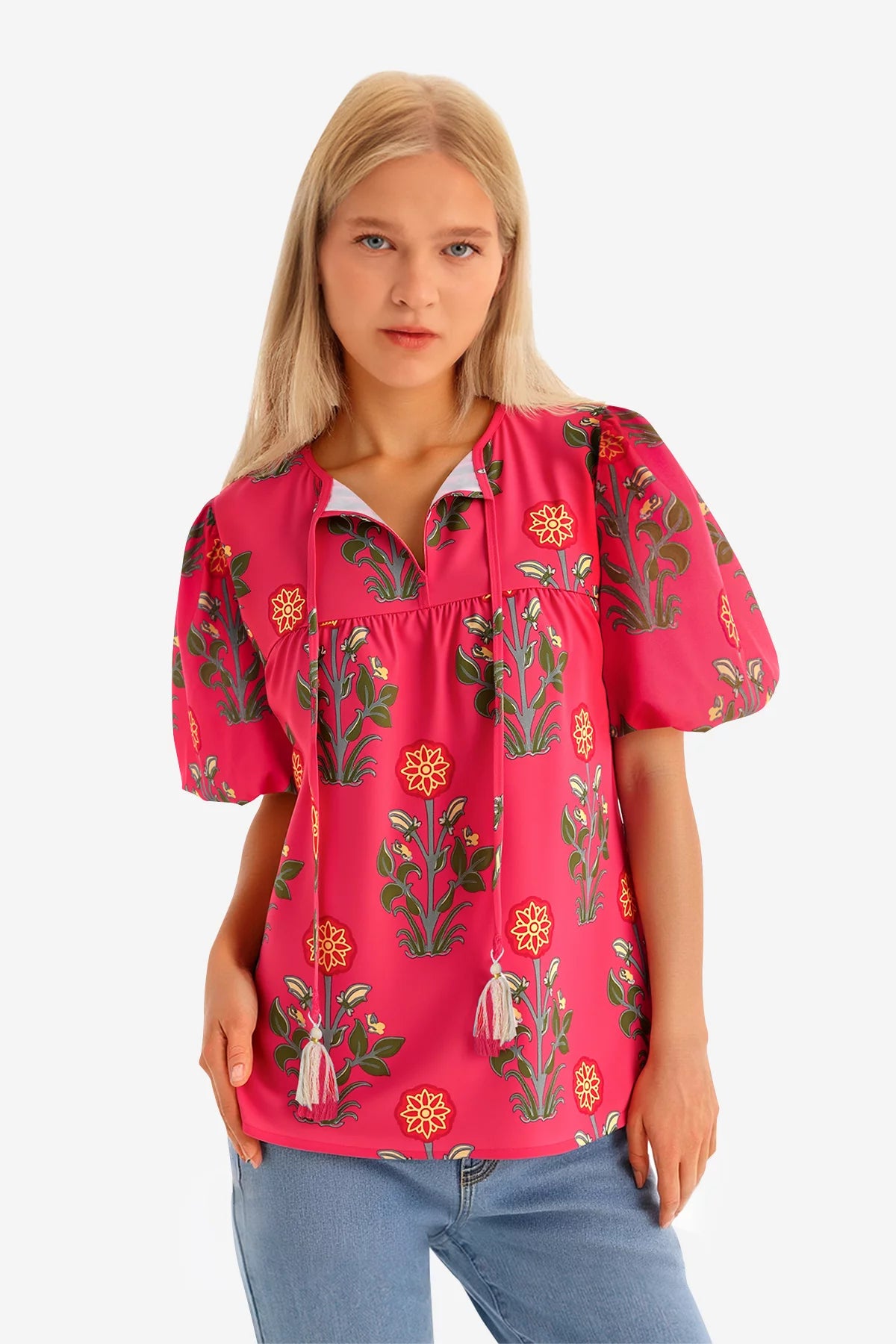 Womens Coral Boho Floral Blouses 2