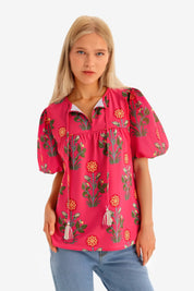 Womens Coral Boho Floral Blouses 2