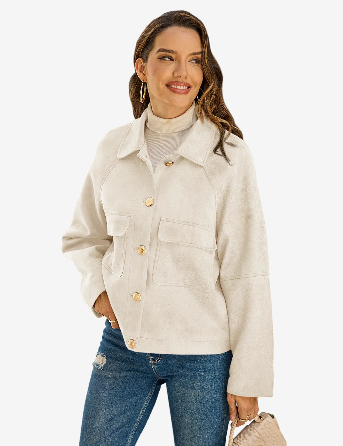 Womens Creamy White Faux Suede Leather Jacket 1