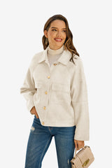 Womens Creamy White Faux Suede Leather Jacket | CicyBell
