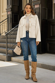 Womens Creamy White Faux Suede Leather Jacket | CicyBell