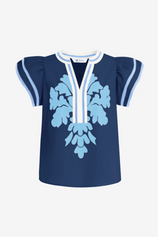 Womens Dark Blue Ruffle Blouses | CicyBell