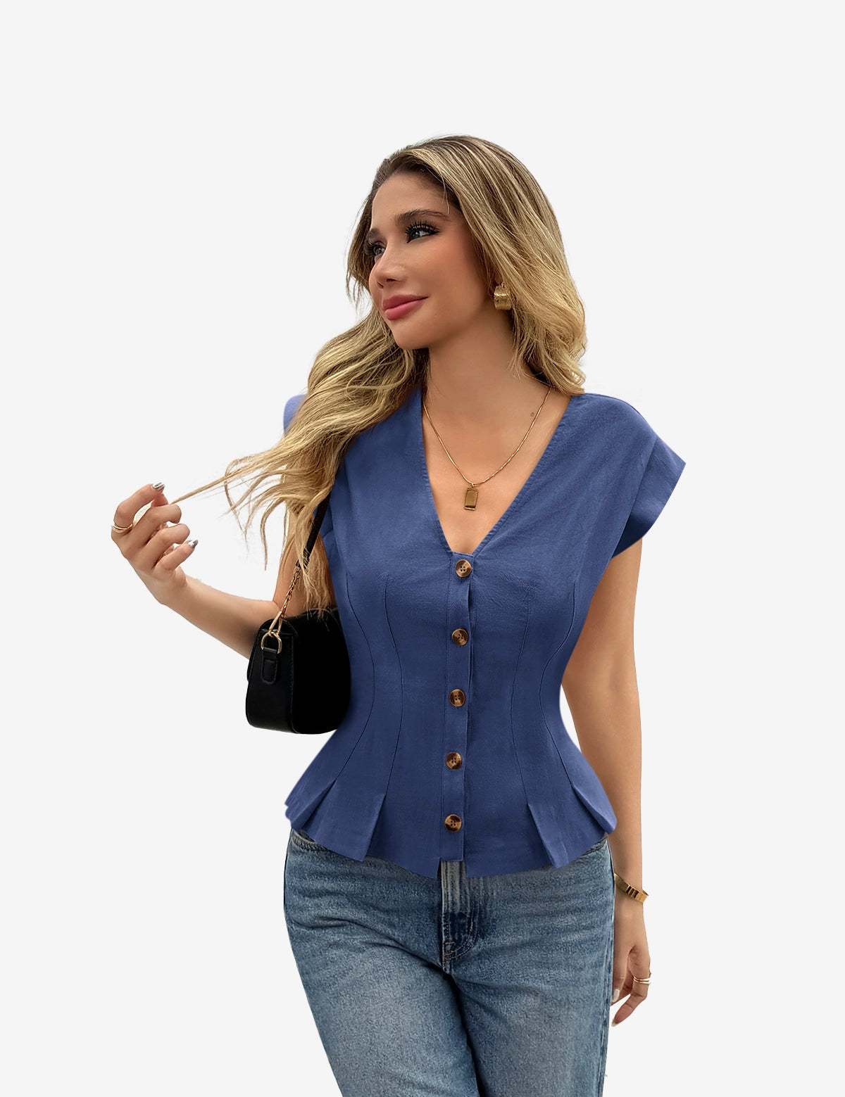 Womens Dark Blue Deep V Neck Vest 1
