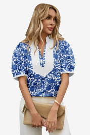 Womens Dark Blue Puff Sleeve Blouses 1