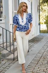 Womens Dark Blue Puff Sleeve Blouses 2