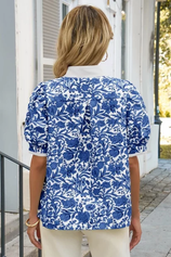 Womens Dark Blue Puff Sleeve Blouses 3