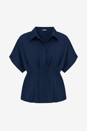Cicy Bell Womens Navy Pleated Button-Down Shirt