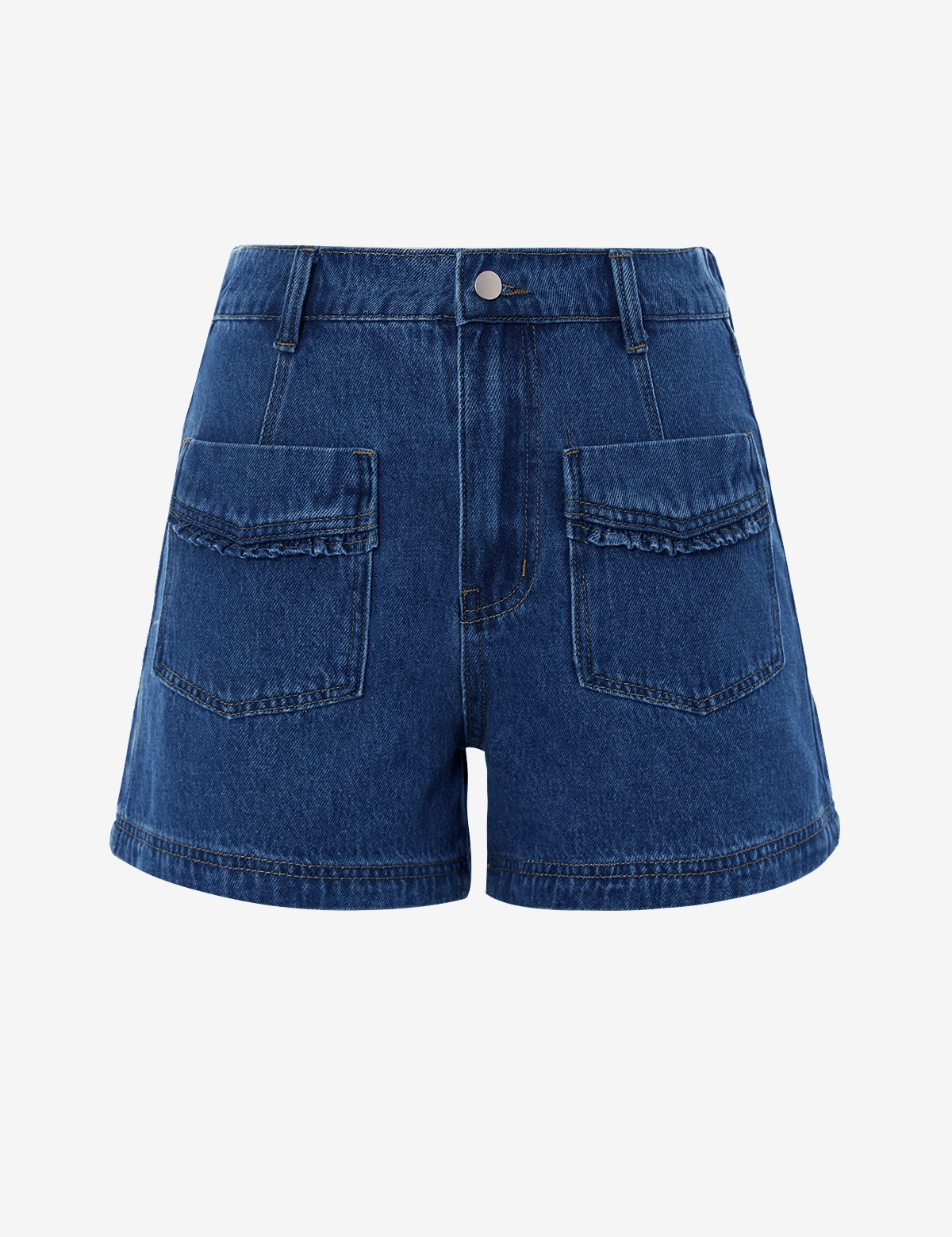 Womens Dark Blue Elastic High Waisted Jean Shorts 2