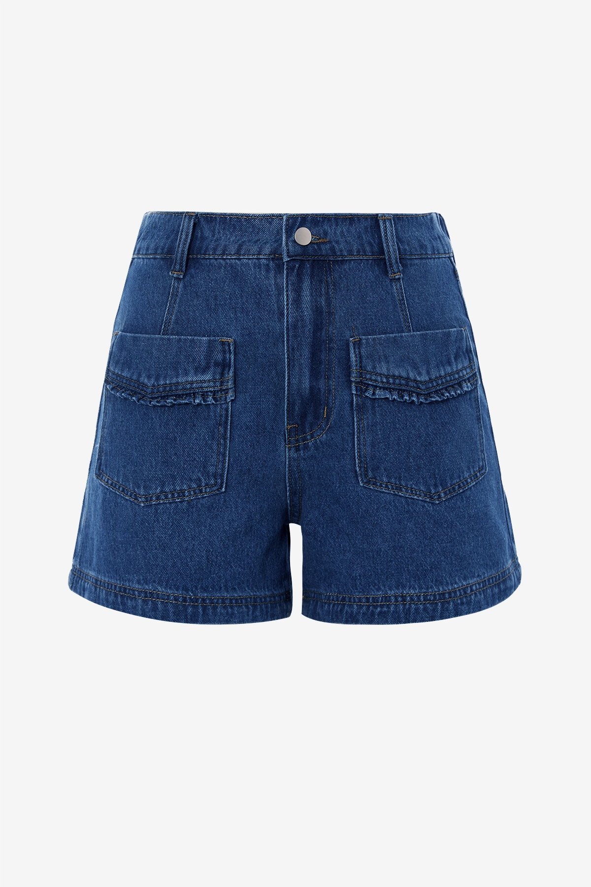 Womens Dark Blue Elastic High Waisted Jean Shorts 2