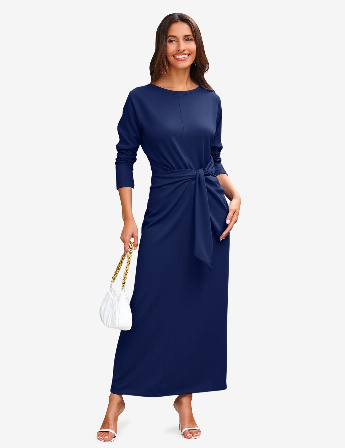 Womens Dark Blue Long Sleeve Maxi Dress 1