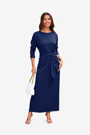 Womens Dark Blue Long Sleeve Maxi Dress 1