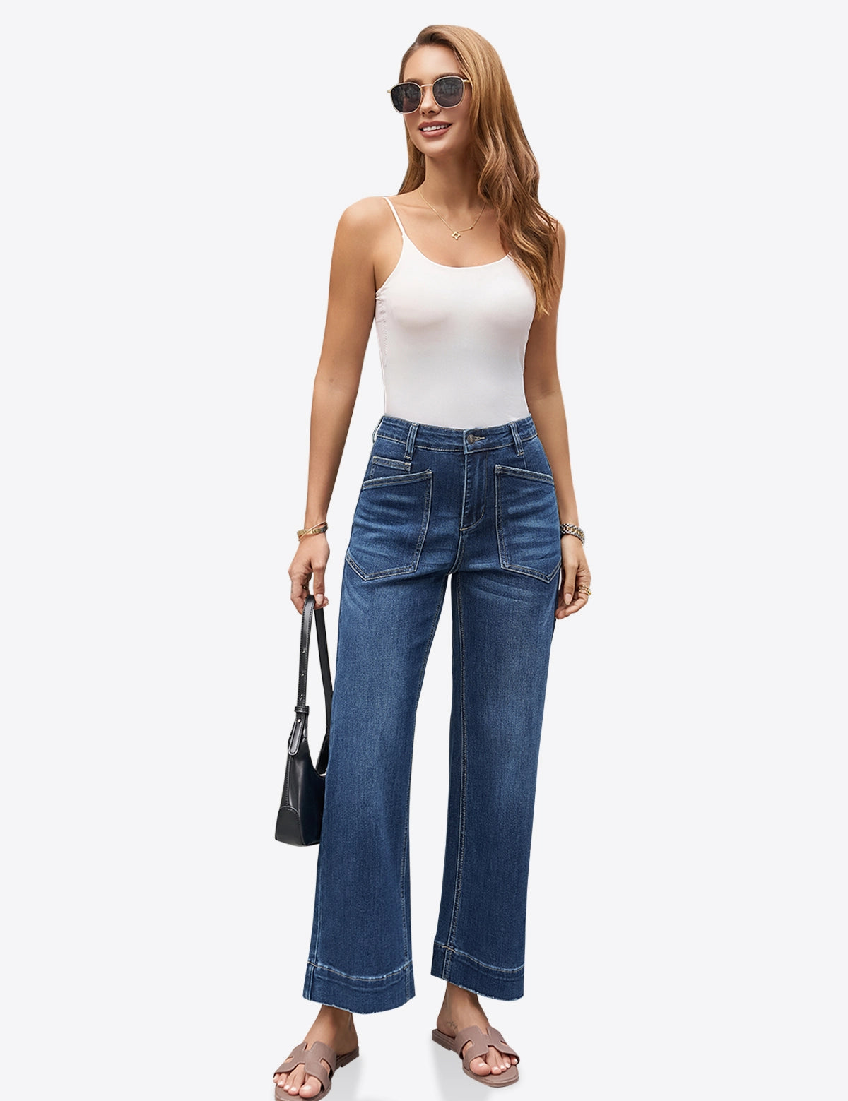 Womens DarkBlue High Waisted Jeans 1