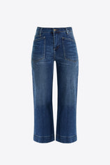 Womens Dark Blue Cropped High Waisted Baggy Jeans | CicyBell