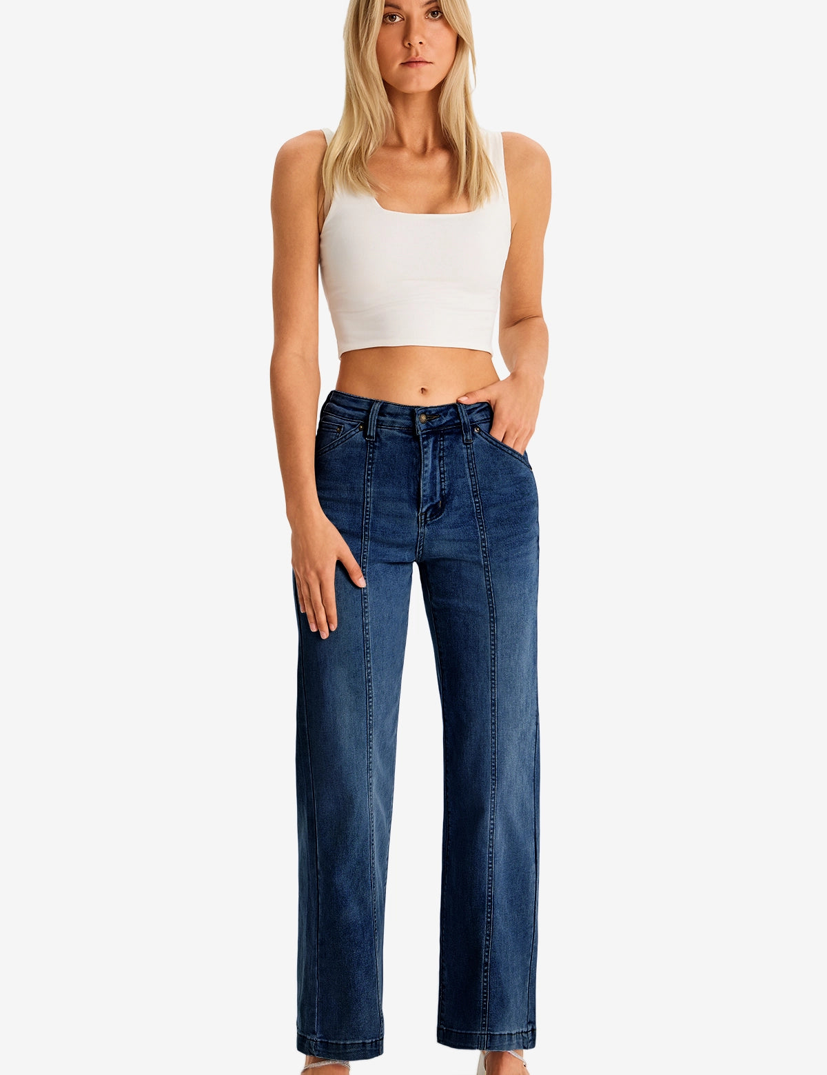 Womens DarkBlue Wide Leg Jeans