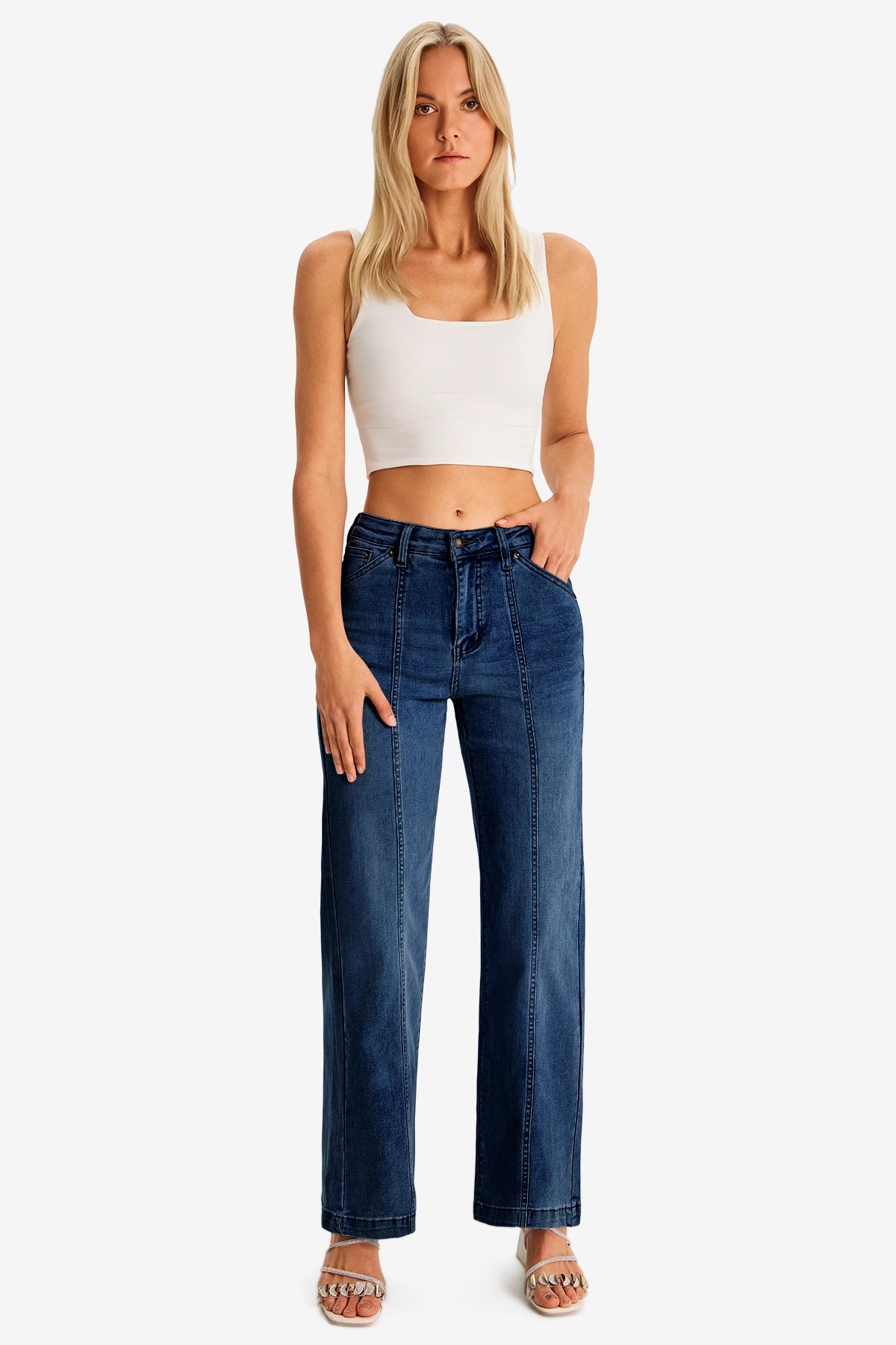 Womens DarkBlue Wide Leg Jeans