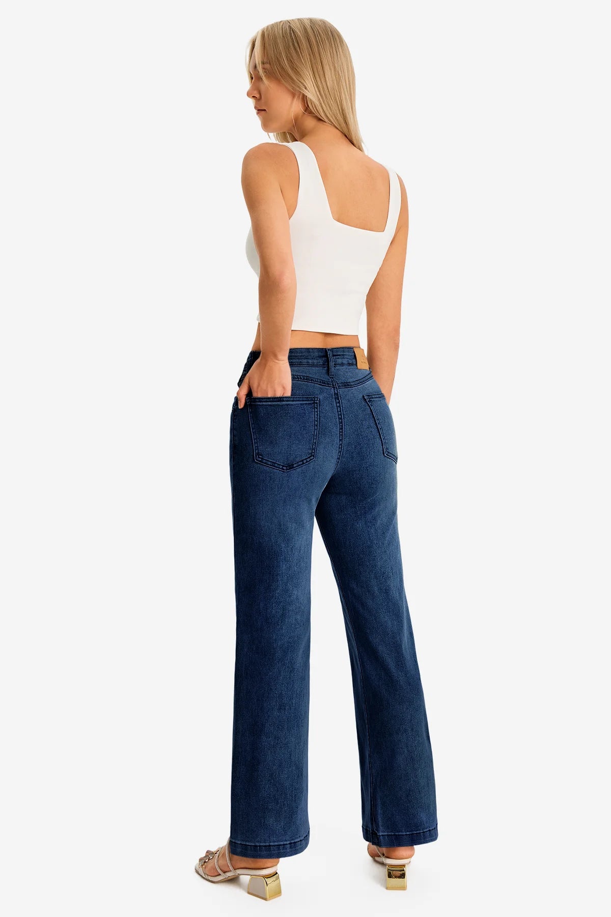 Womens Dark Blue Wide Leg Jeans | CicyBell