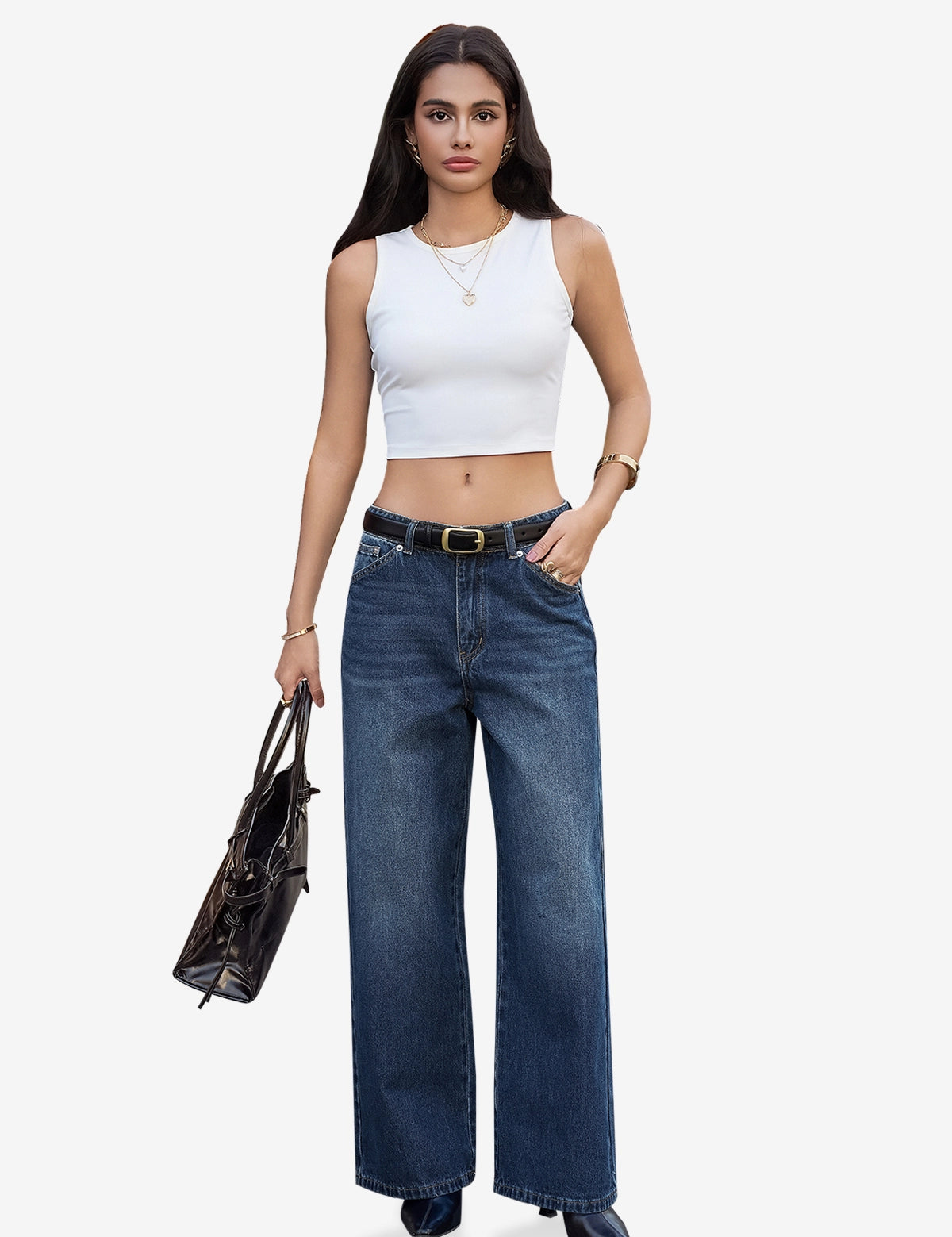 Womens DarkBlue Wide Leg Jeans
