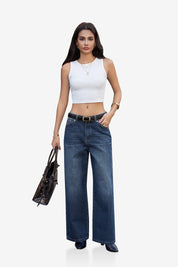 Womens DarkBlue Wide Leg Jeans